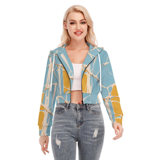 All-Over Print Women's Crop Top Hoodie With Zipper Closure