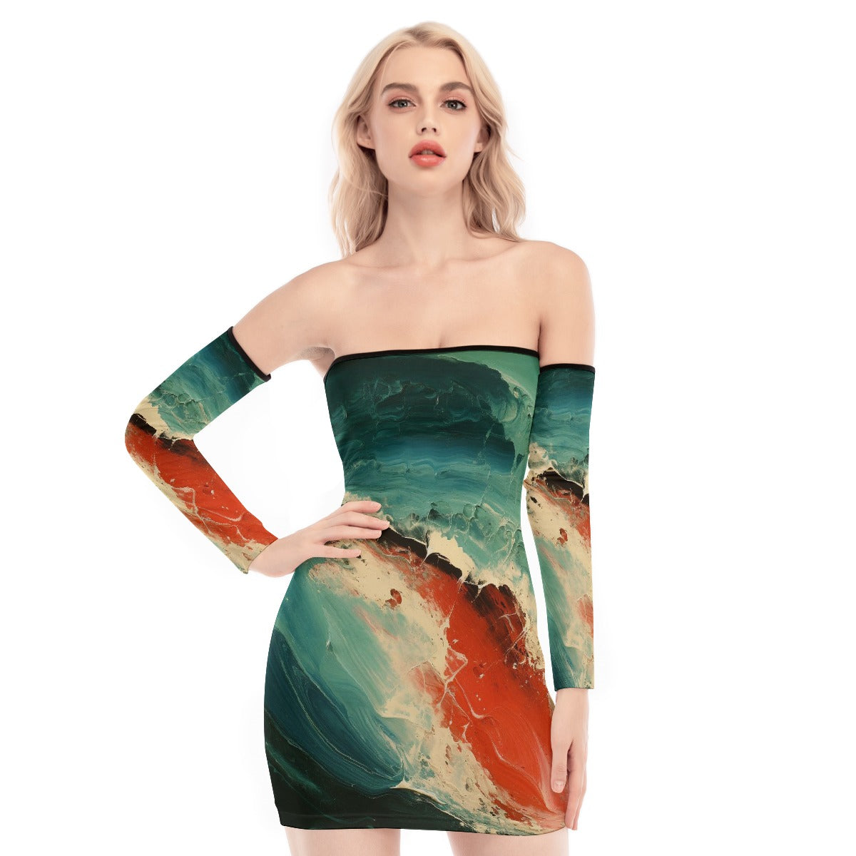 All-Over Print Women's Off-shoulder Back Lace-up Dress