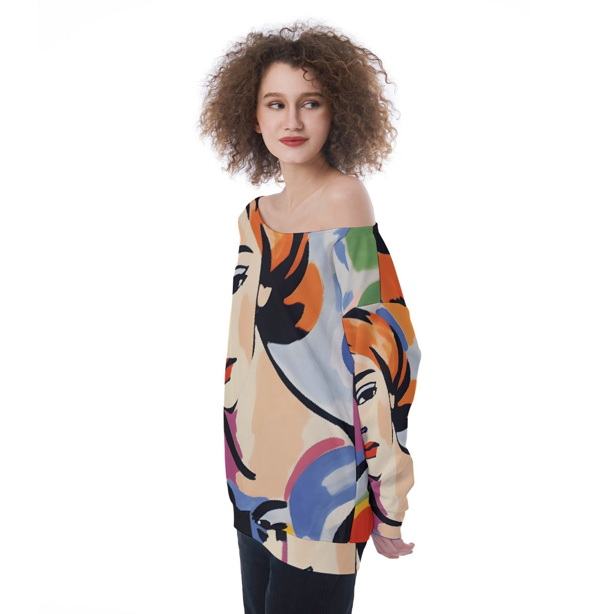 All-Over Print Oversized Women's Off-Shoulder Sweatshirt