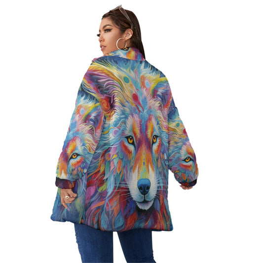 All-Over Print Unisex Borg Fleece Stand-up Collar Coat With Zipper Closure(Plus Size)