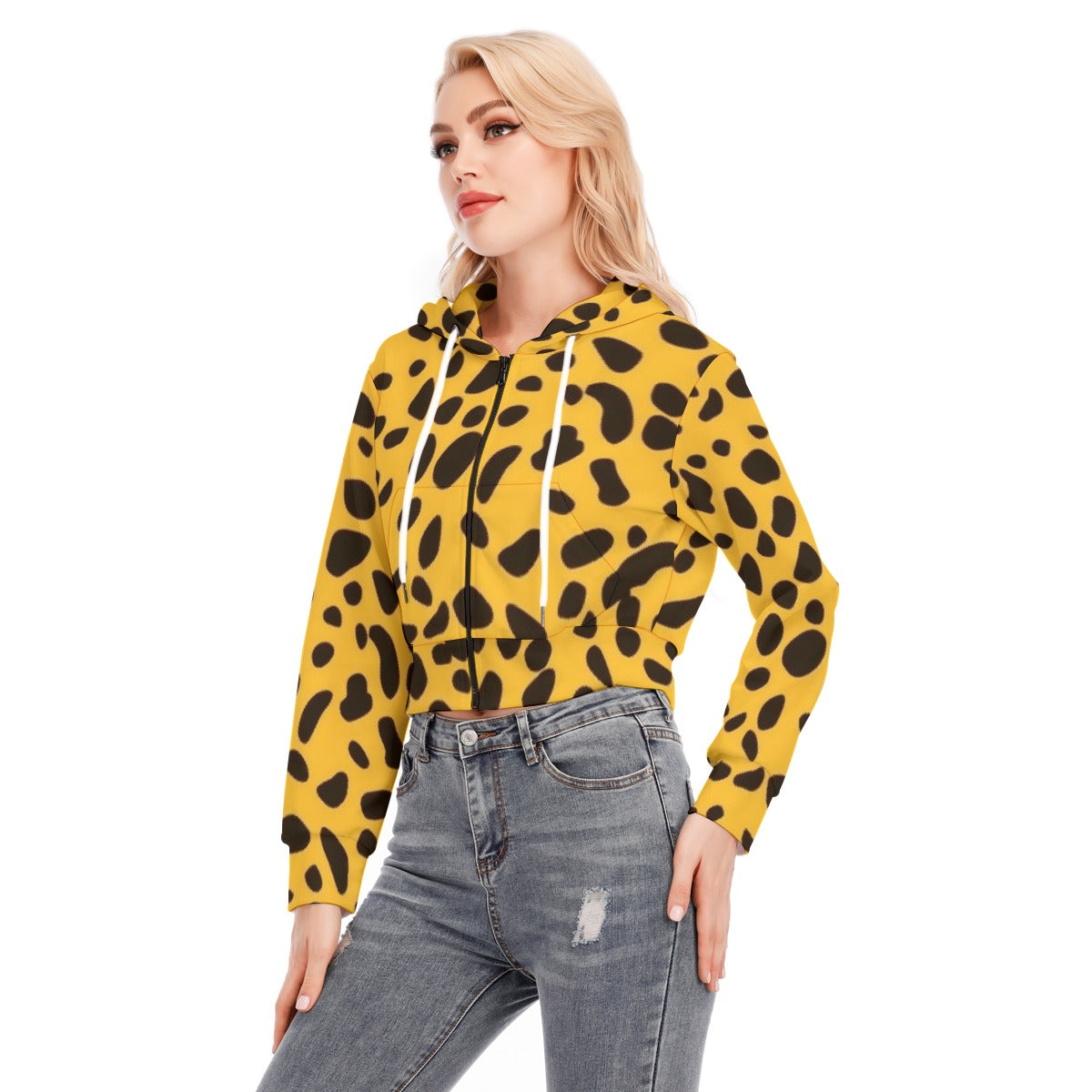 All-Over Print Women's Crop Top Hoodie With Zipper Closure
