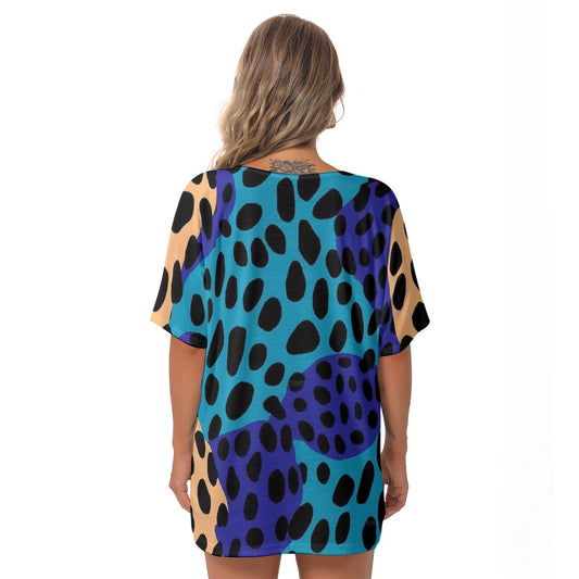 All-Over Print Women's Bat Sleeves V-Neck Blouse