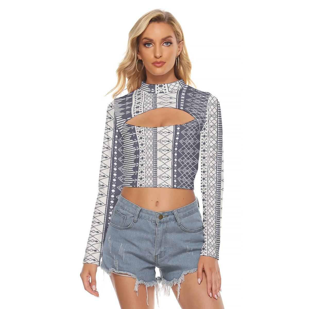 All-Over Print Women's Hollow Chest Keyhole Tight Crop Top