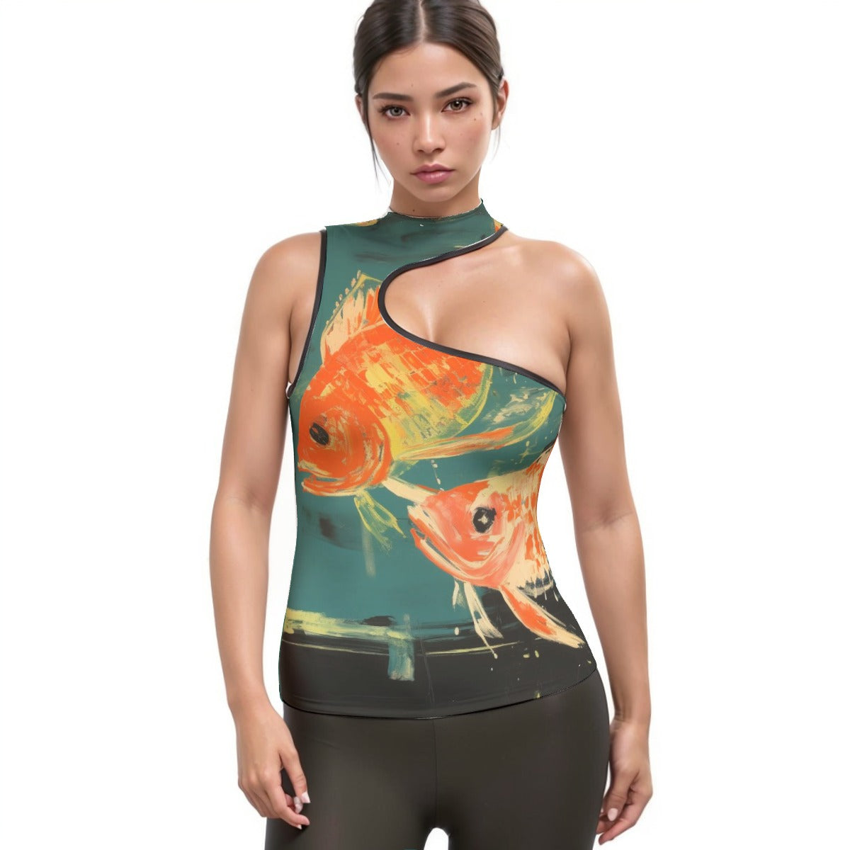 All-Over Print Women's Halter Sleeveless Asymmetrical Tank Top