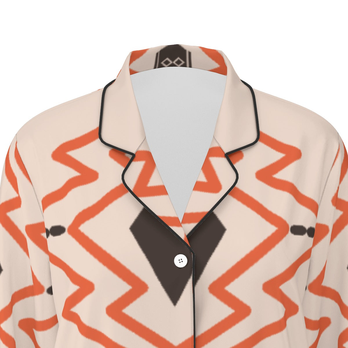 All-Over Print Women's Long Sleeve Pajama Set With Black Contrast Piping