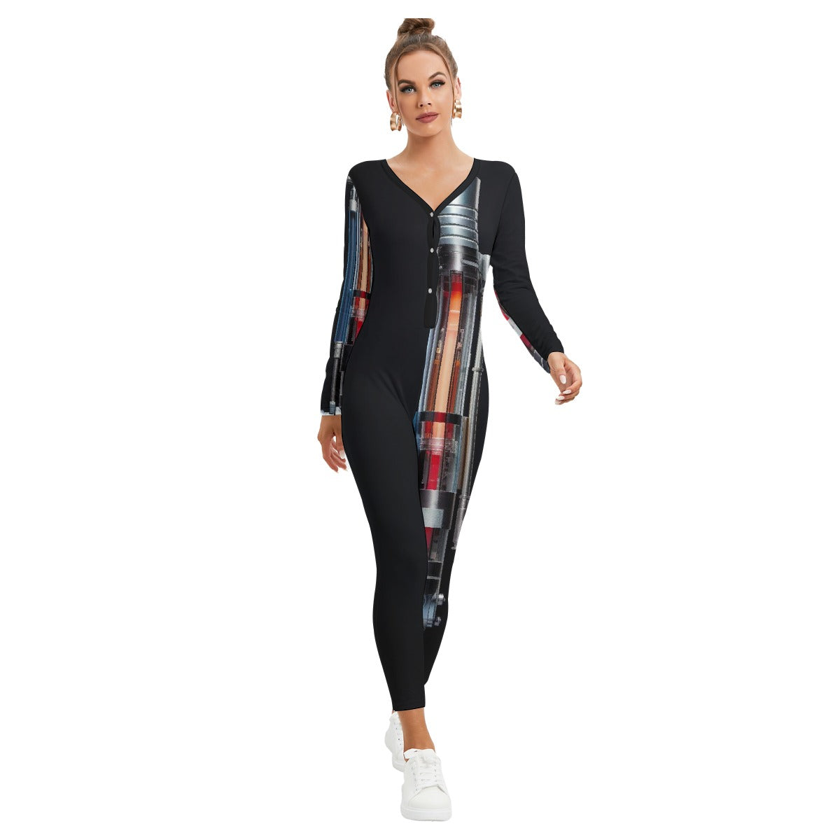 All-Over Print Women's Plunging Neck Jumpsuit