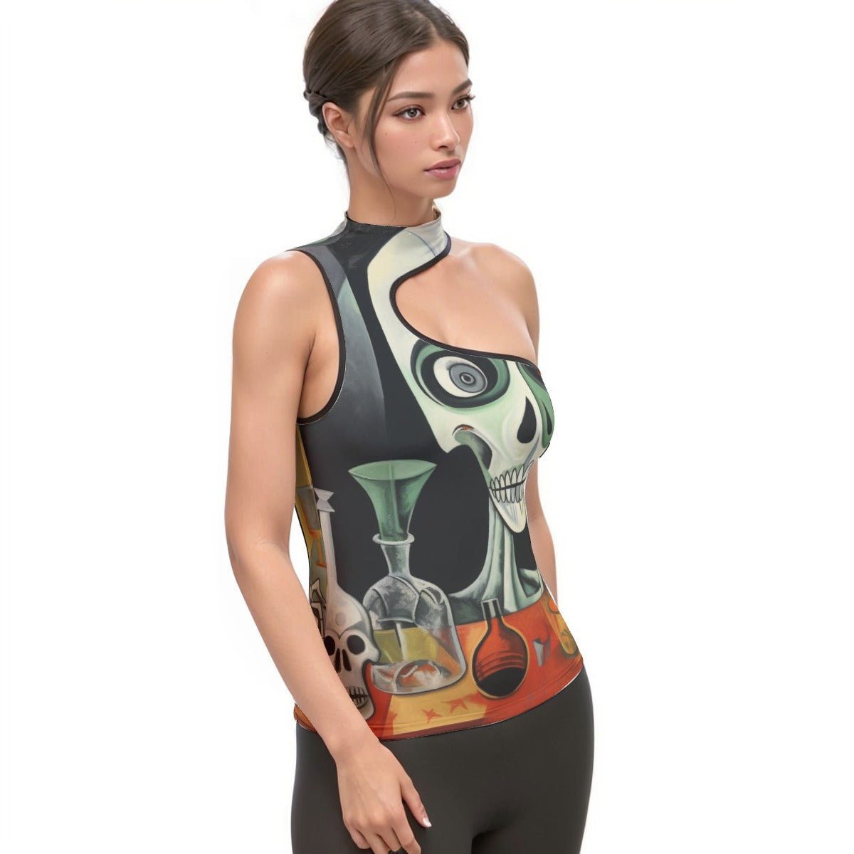 All-Over Print Women's Halter Sleeveless Asymmetrical Tank Top
