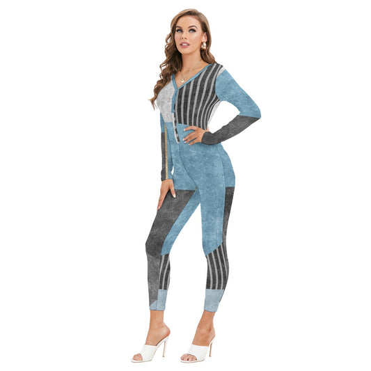 All-Over Print Women's Plunging Neck Jumpsuit