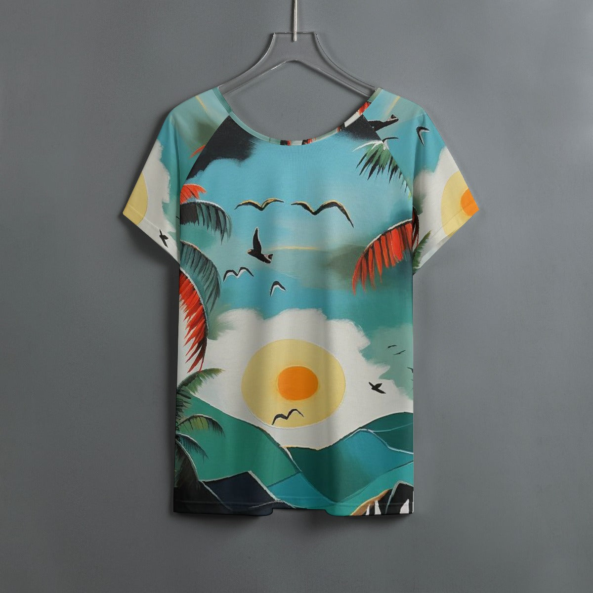 All-Over Print Women's Round Neck T-shirt With Raglan Sleeve