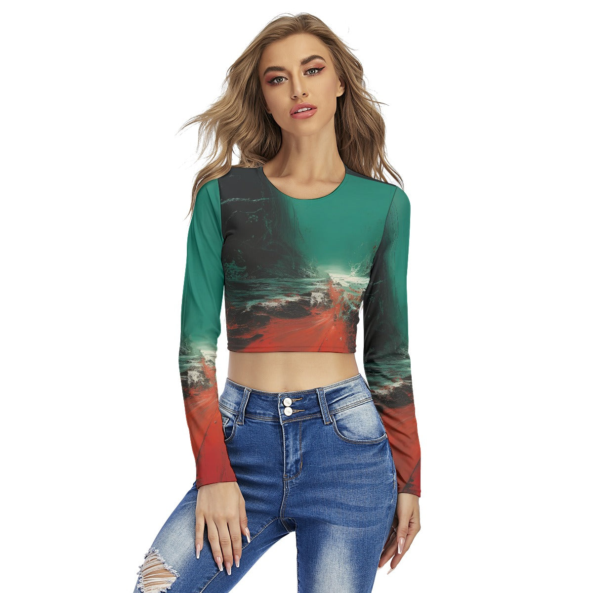 All-Over Print Women's Round Neck Crop Top T-Shirt