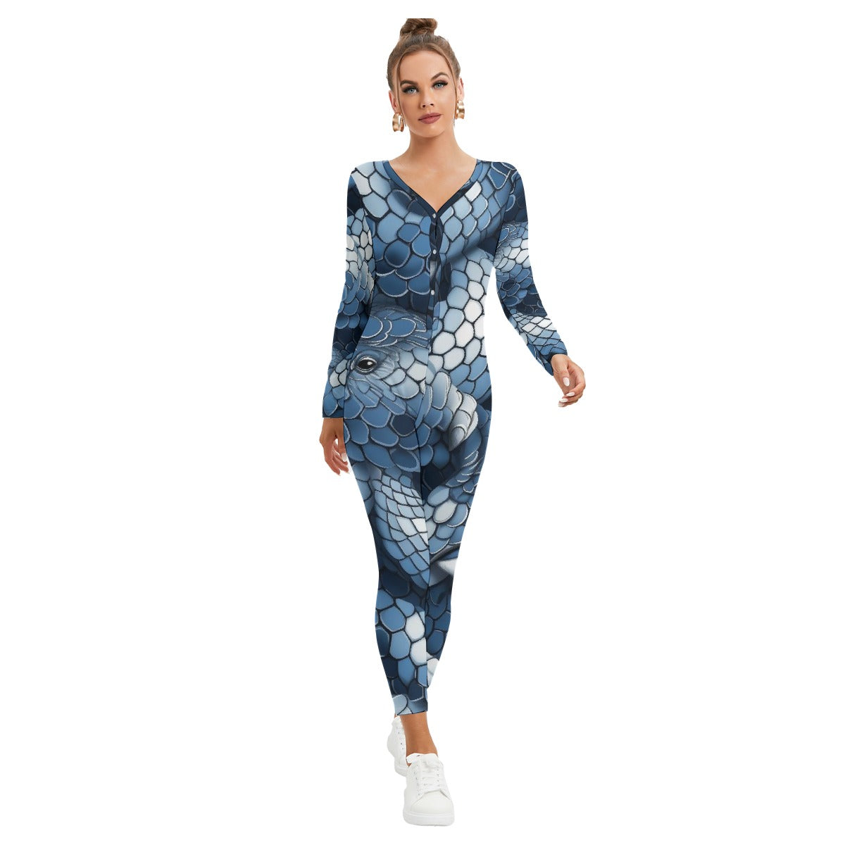 All-Over Print Women's Plunging Neck Jumpsuit