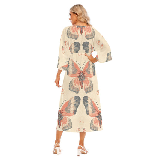All-Over Print Women's Mid-Sleeve Long Dress