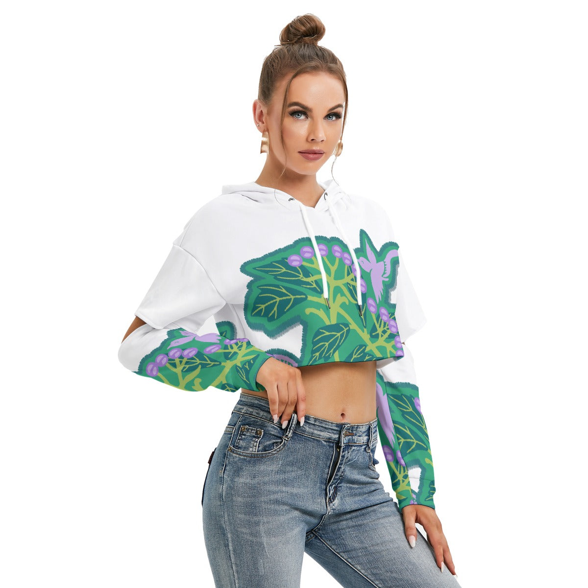 All-Over Print Women's Heavy Fleece Hoodie With Hollow Out Sleeve