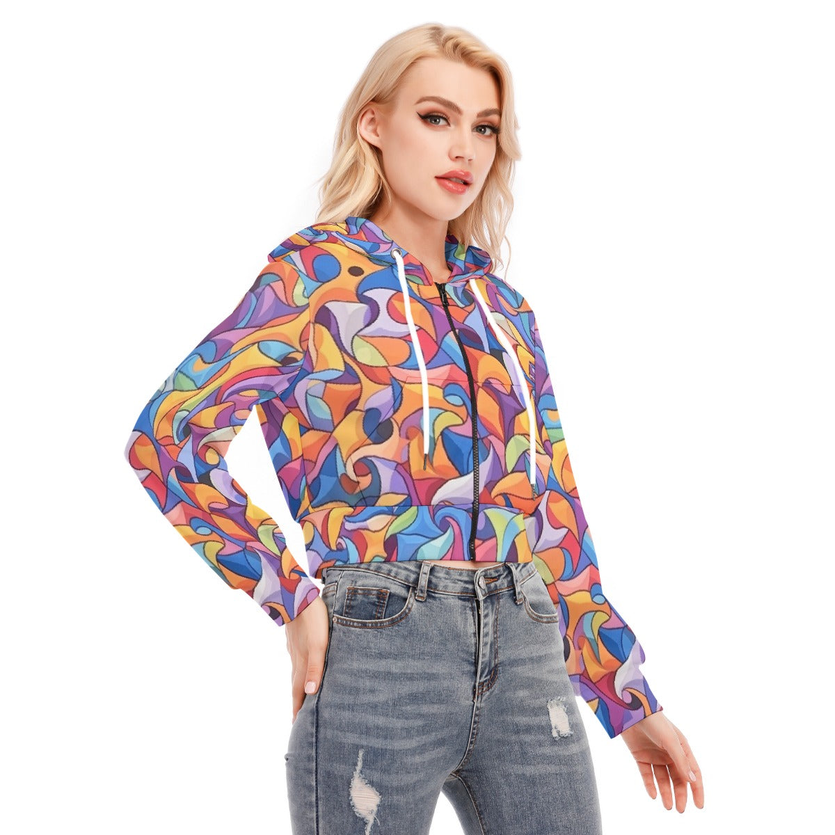 All-Over Print Women's Crop Top Hoodie With Zipper Closure
