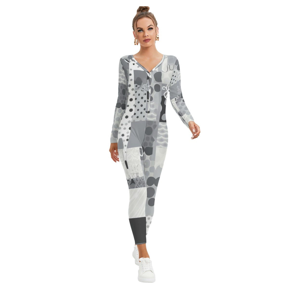 All-Over Print Women's Plunging Neck Jumpsuit