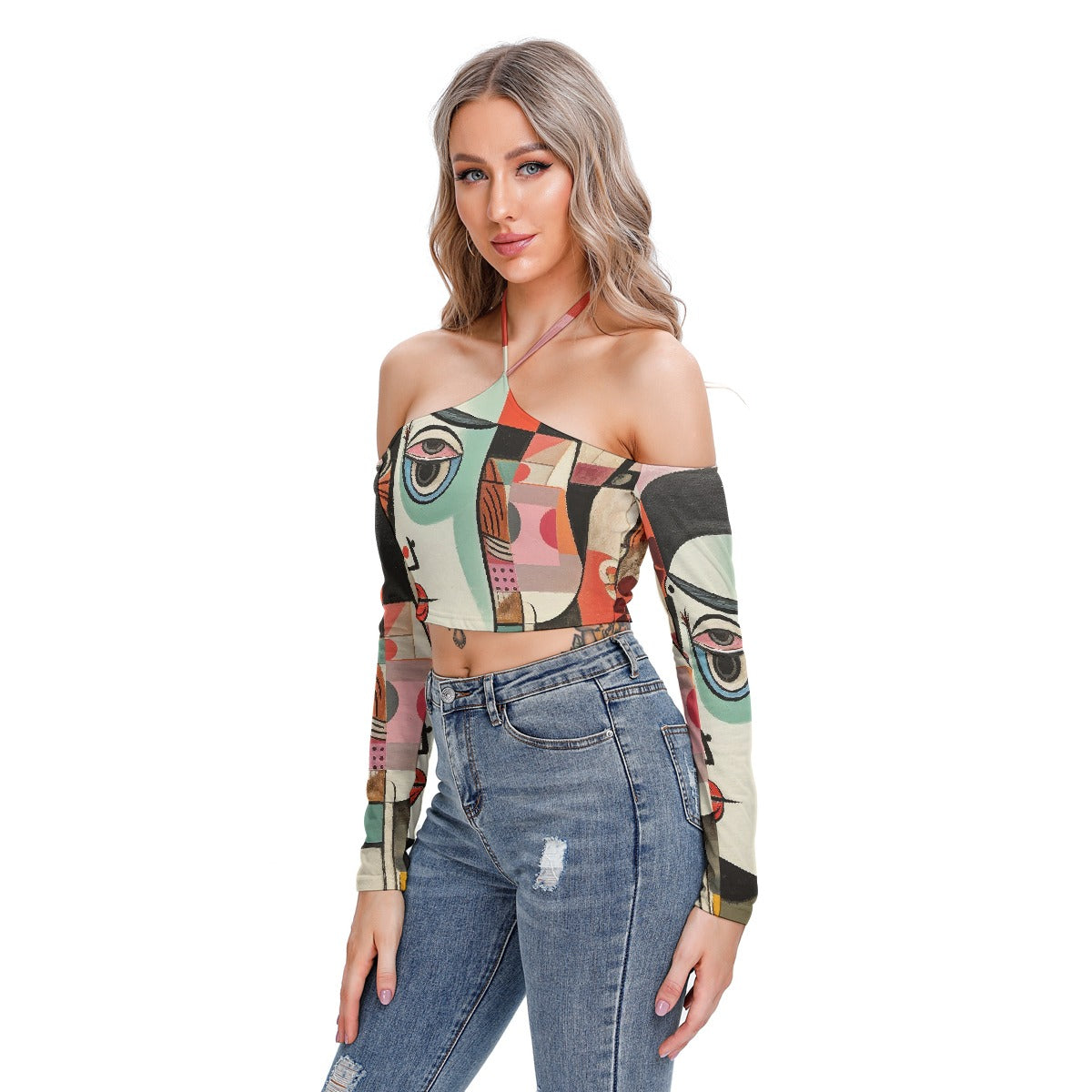 All-Over Print Women's Halter Lace-up Top