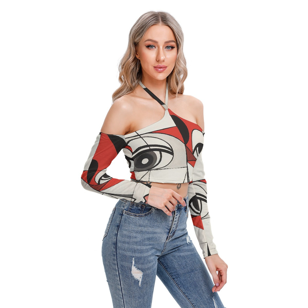 All-Over Print Women's Halter Lace-up Top