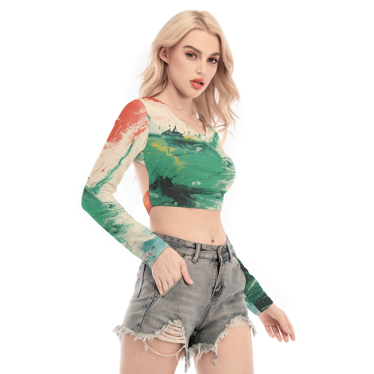 All-Over Print Women's Back Hollow T-shirt With Strap