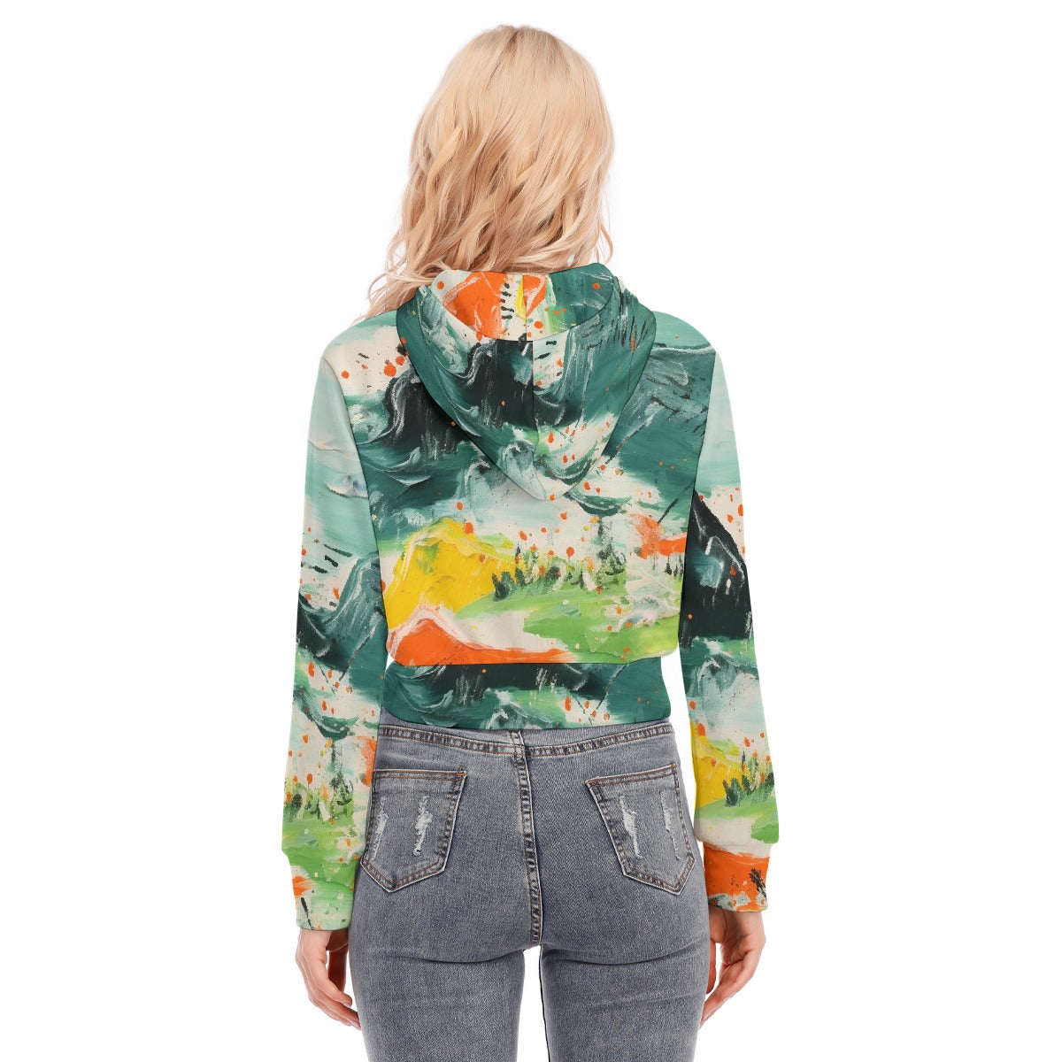 All-Over Print Women's Crop Top Hoodie With Zipper Closure