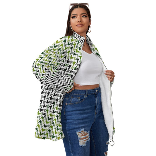 All-Over Print Unisex Borg Fleece Stand-up Collar Coat With Zipper Closure(Plus Size)