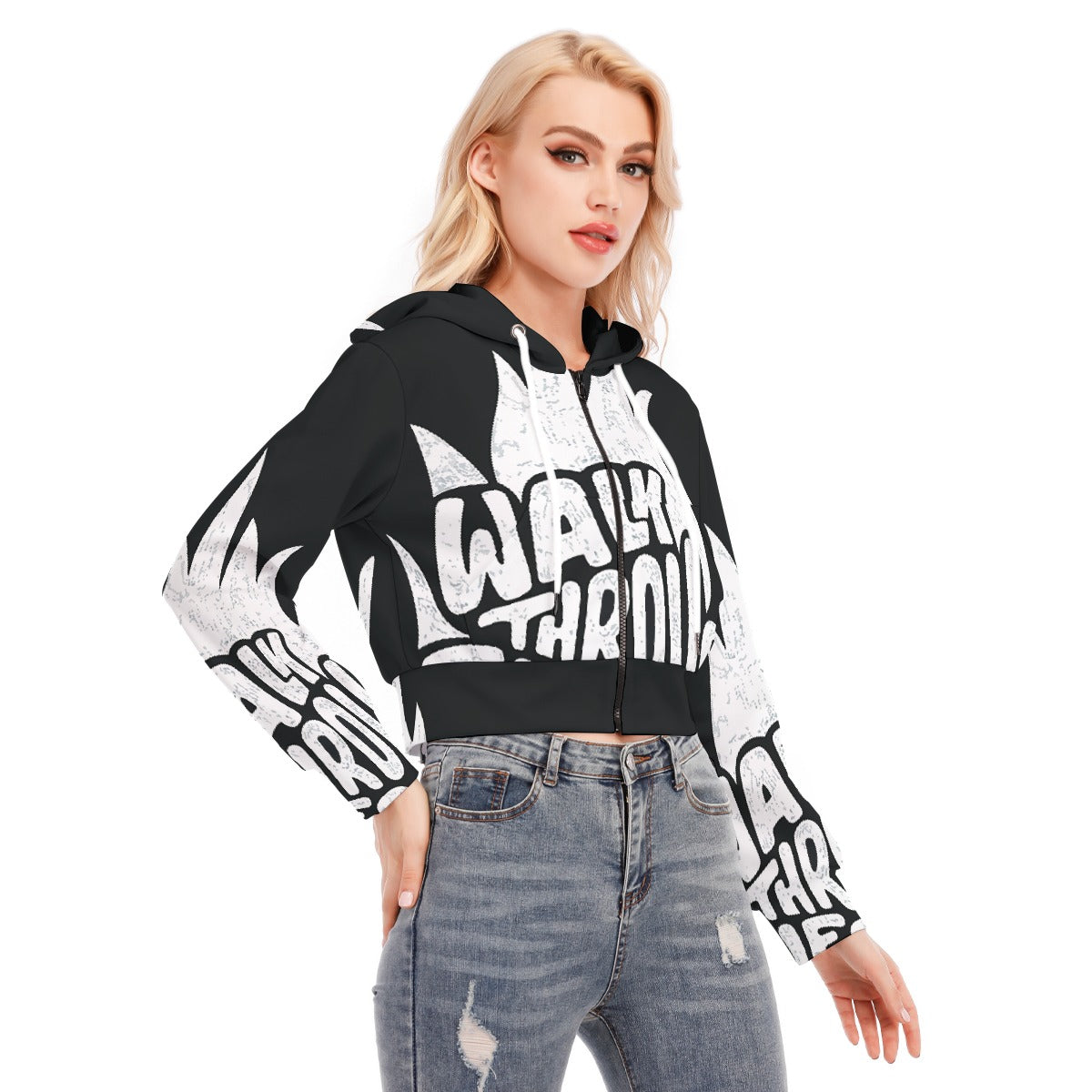 All-Over Print Women's Crop Top Hoodie With Zipper Closure