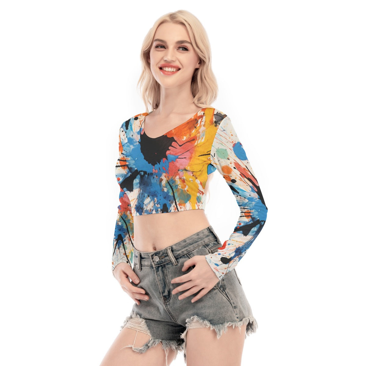 All-Over Print Women's Back Hollow T-shirt With Strap