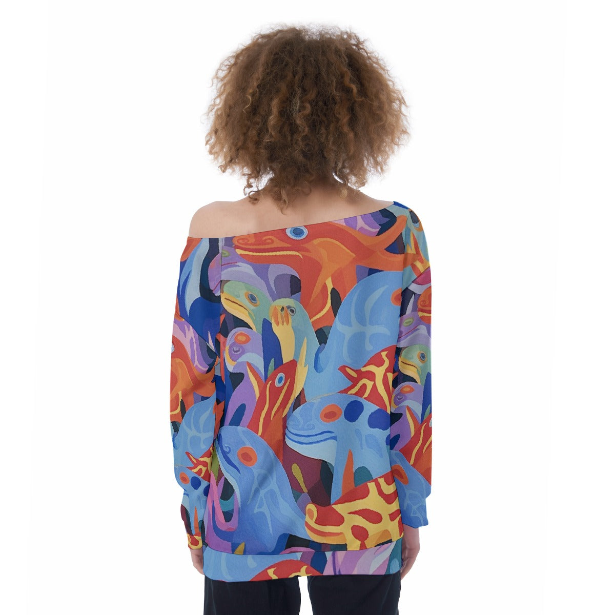 All-Over Print Oversized Women's Off-Shoulder Sweatshirt