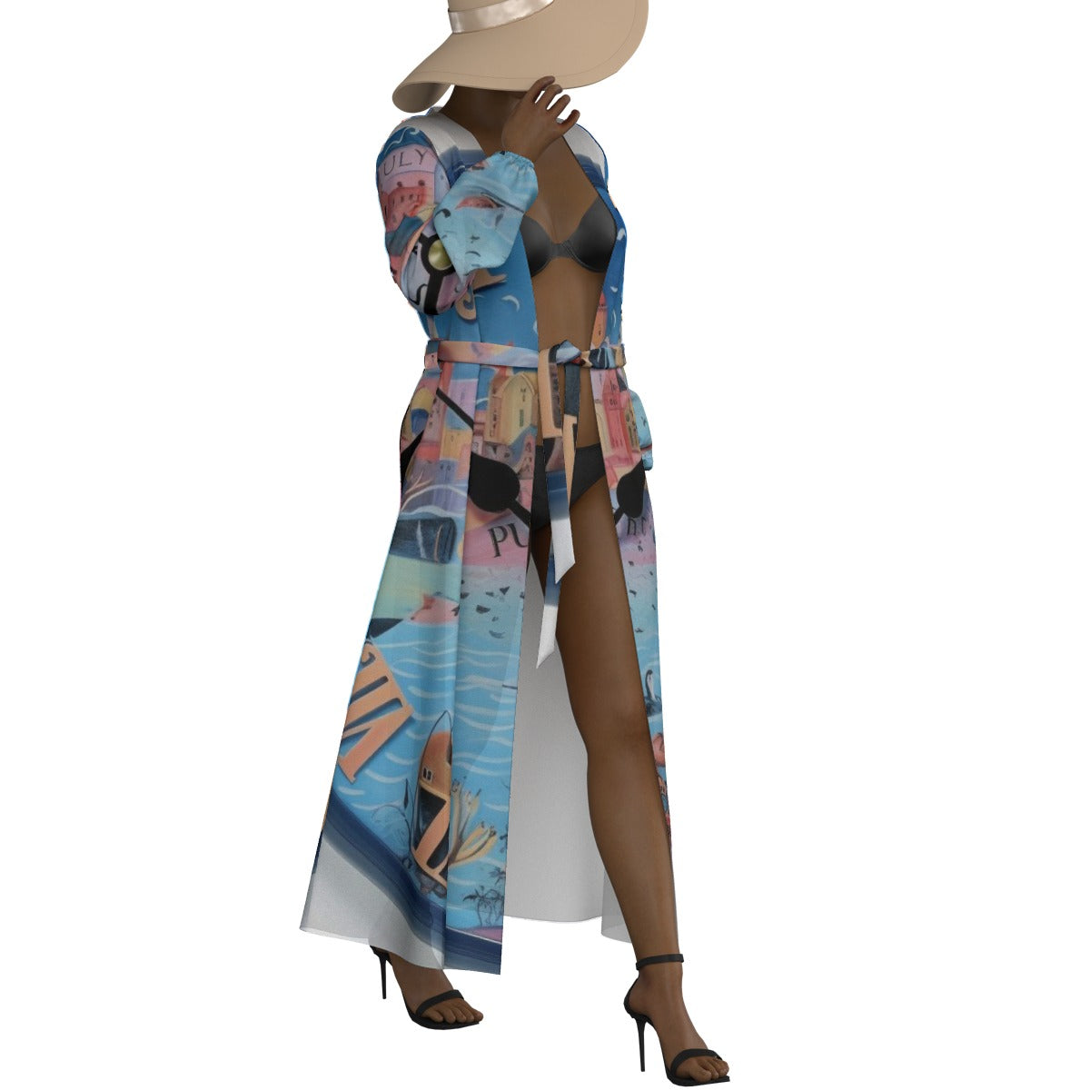 All-Over Print Women's Lace-up Chiffon Robe