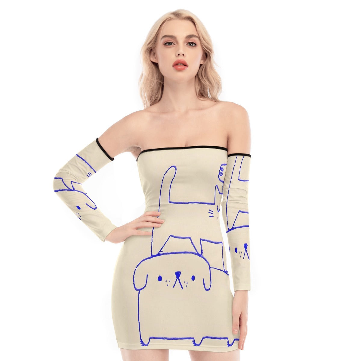 All-Over Print Women's Off-shoulder Back Lace-up Dress