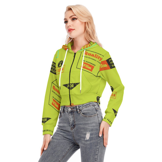 All-Over Print Women's Crop Top Hoodie With Zipper Closure