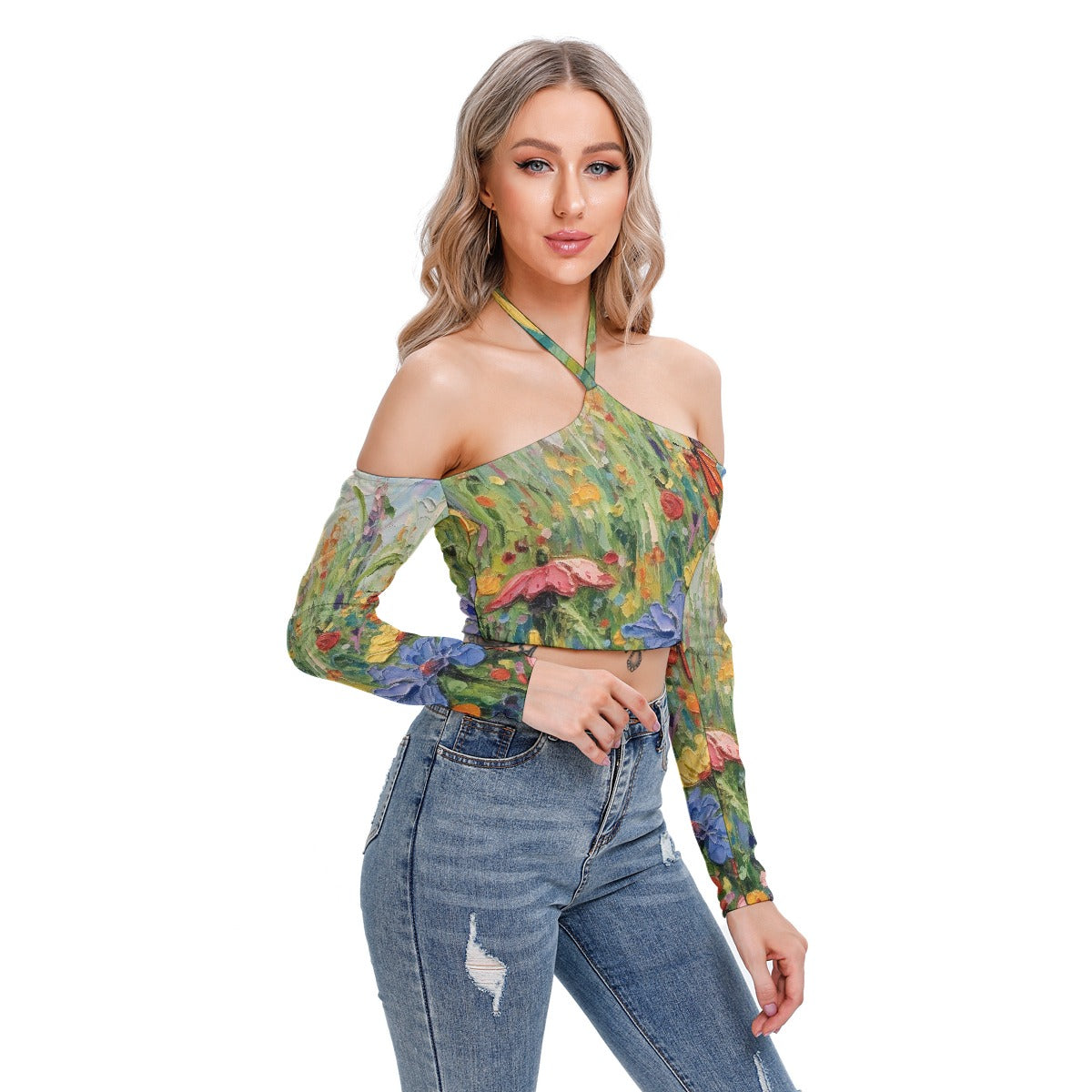 All-Over Print Women's Halter Lace-up Top