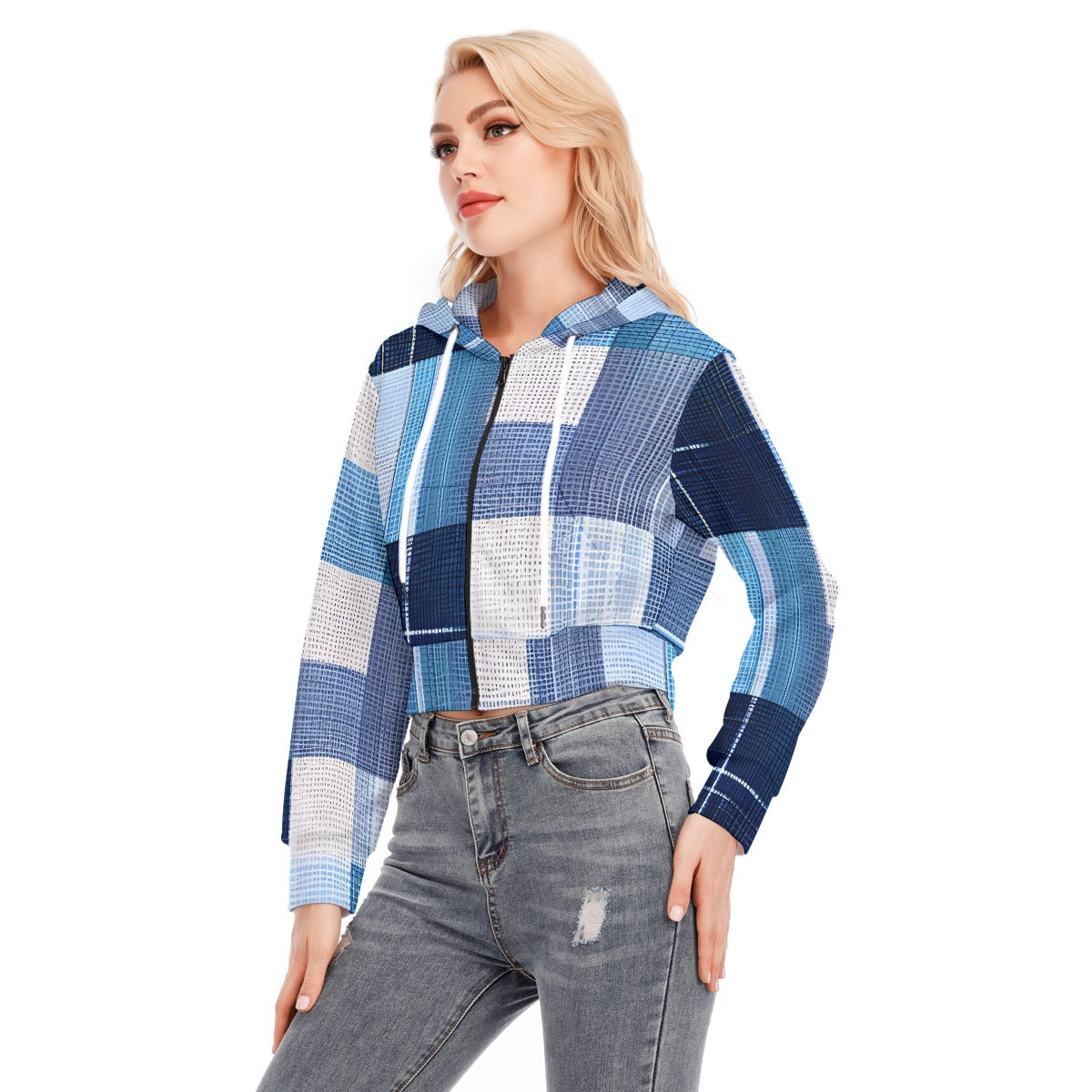 All-Over Print Women's Crop Top Hoodie With Zipper Closure