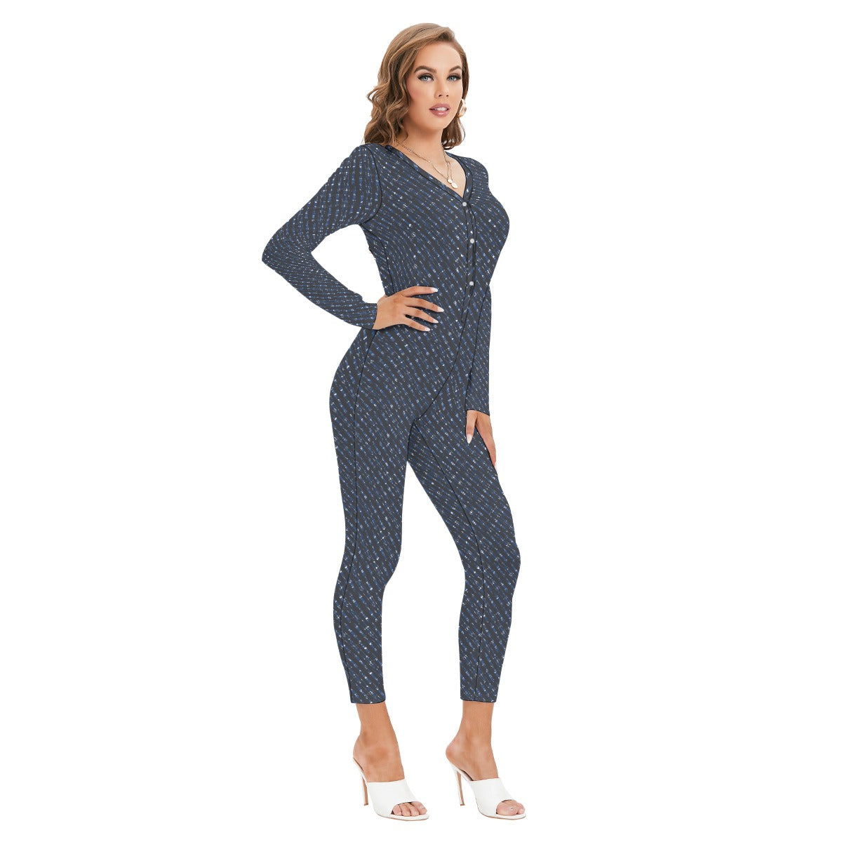 All-Over Print Women's Plunging Neck Jumpsuit