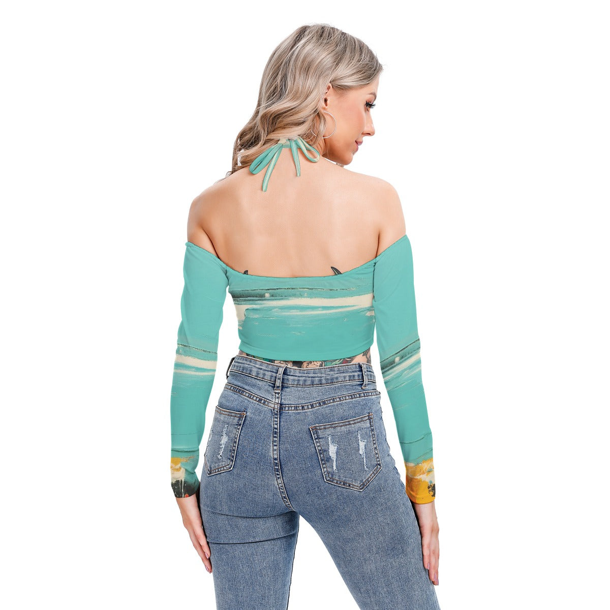 All-Over Print Women's Halter Lace-up Top