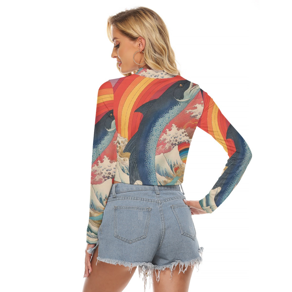 All-Over Print Women's Hollow Chest Keyhole Tight Crop Top