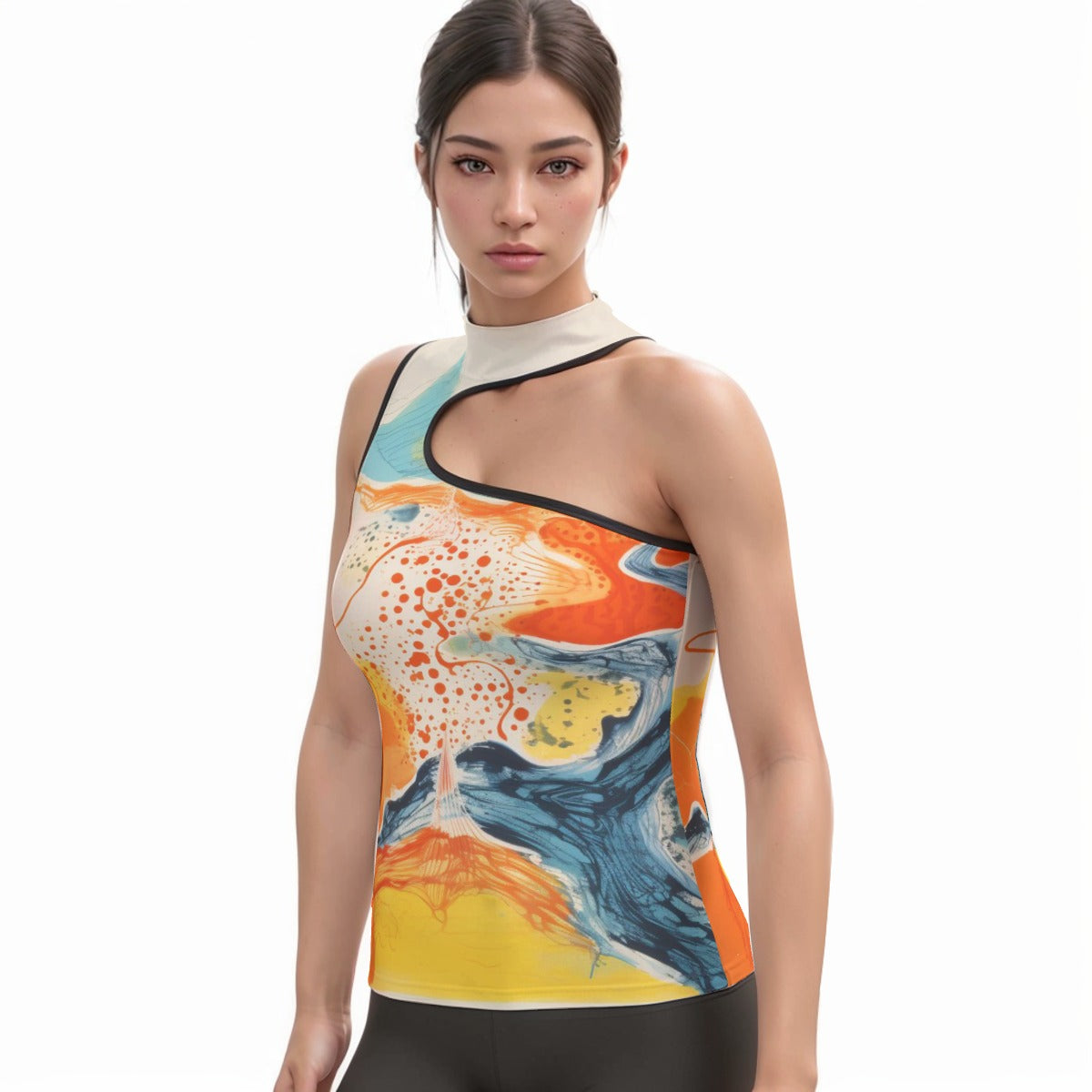 All-Over Print Women's Halter Sleeveless Asymmetrical Tank Top