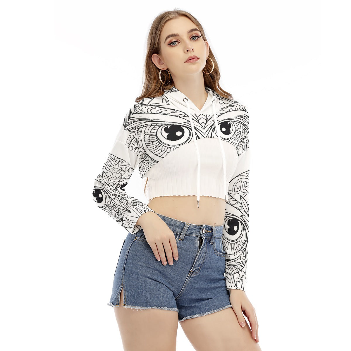 All-Over Print Women's Smock Short Hoodie With Long Sleeve