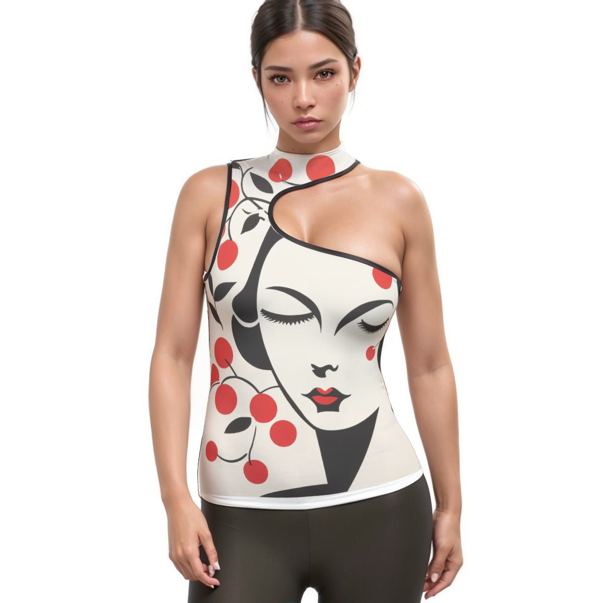 All-Over Print Women's Halter Sleeveless Asymmetrical Tank Top