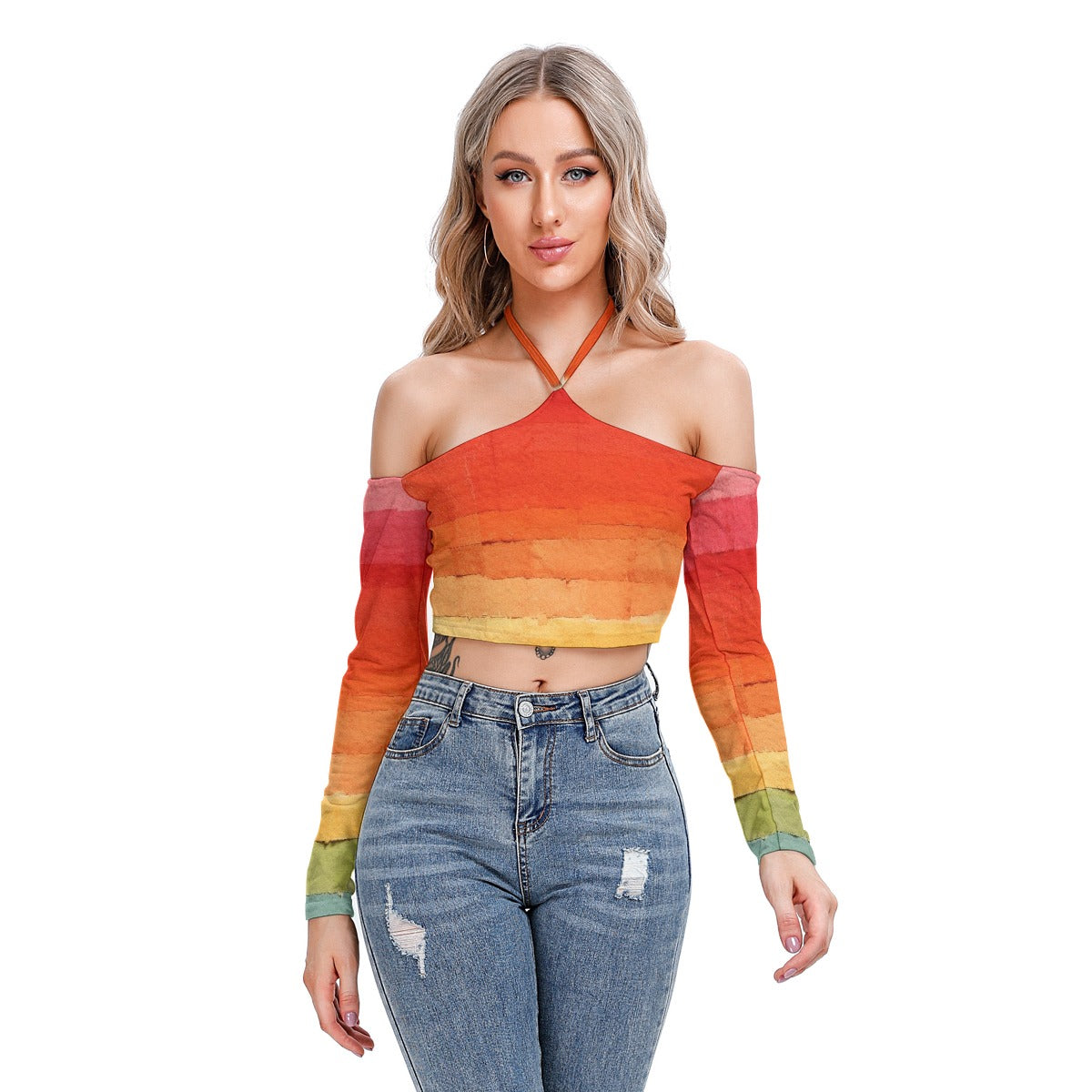 All-Over Print Women's Halter Lace-up Top