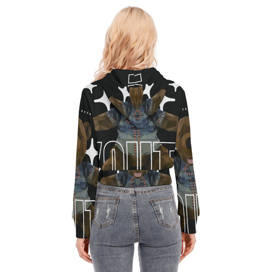 All-Over Print Women's Crop Top Hoodie With Zipper Closure