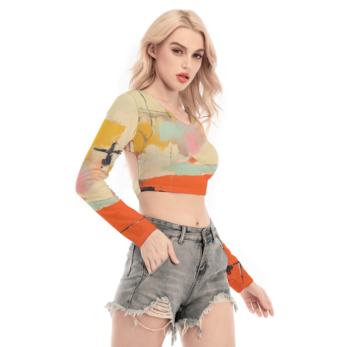 All-Over Print Women's Back Hollow T-shirt With Strap