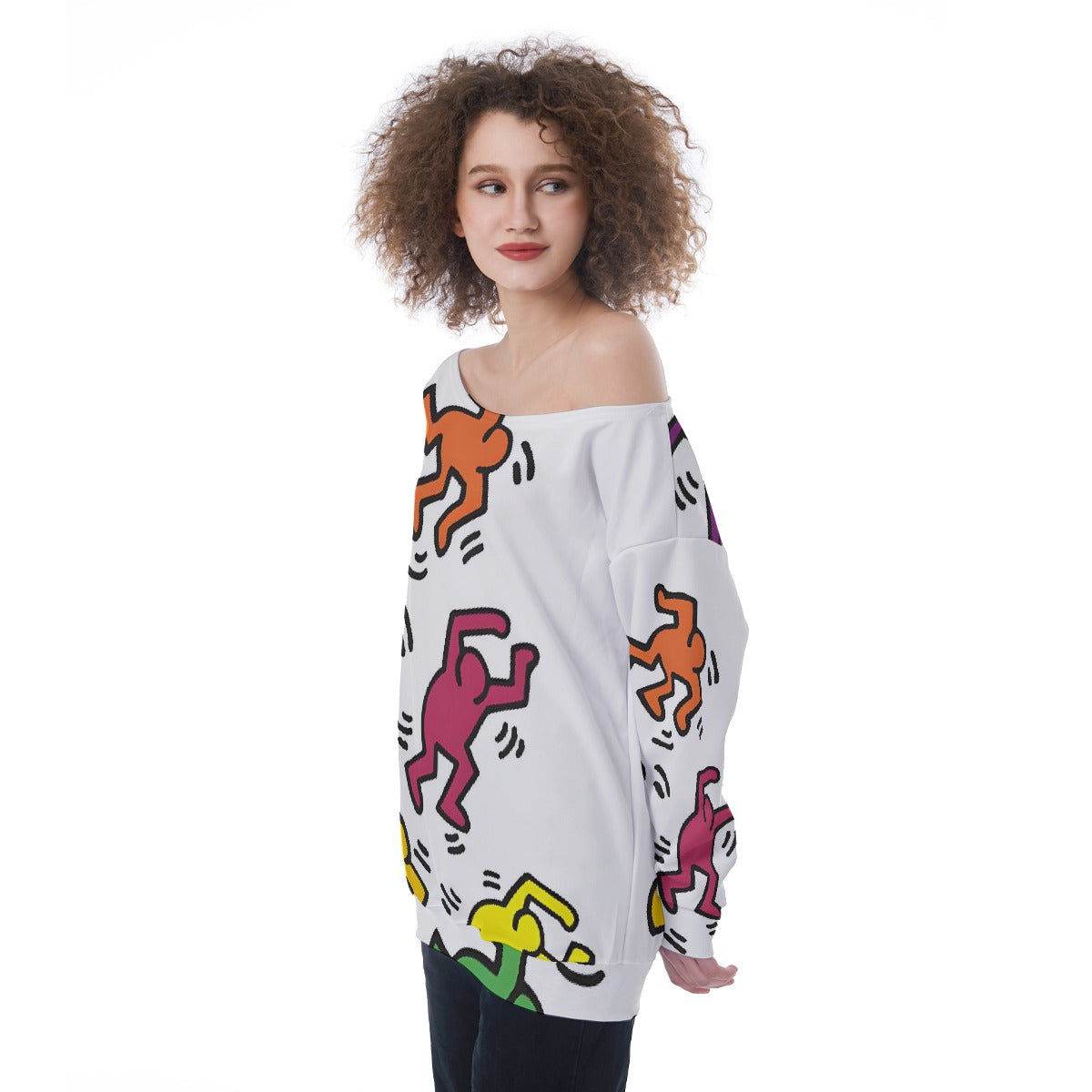 All-Over Print Oversized Women's Off-Shoulder Sweatshirt