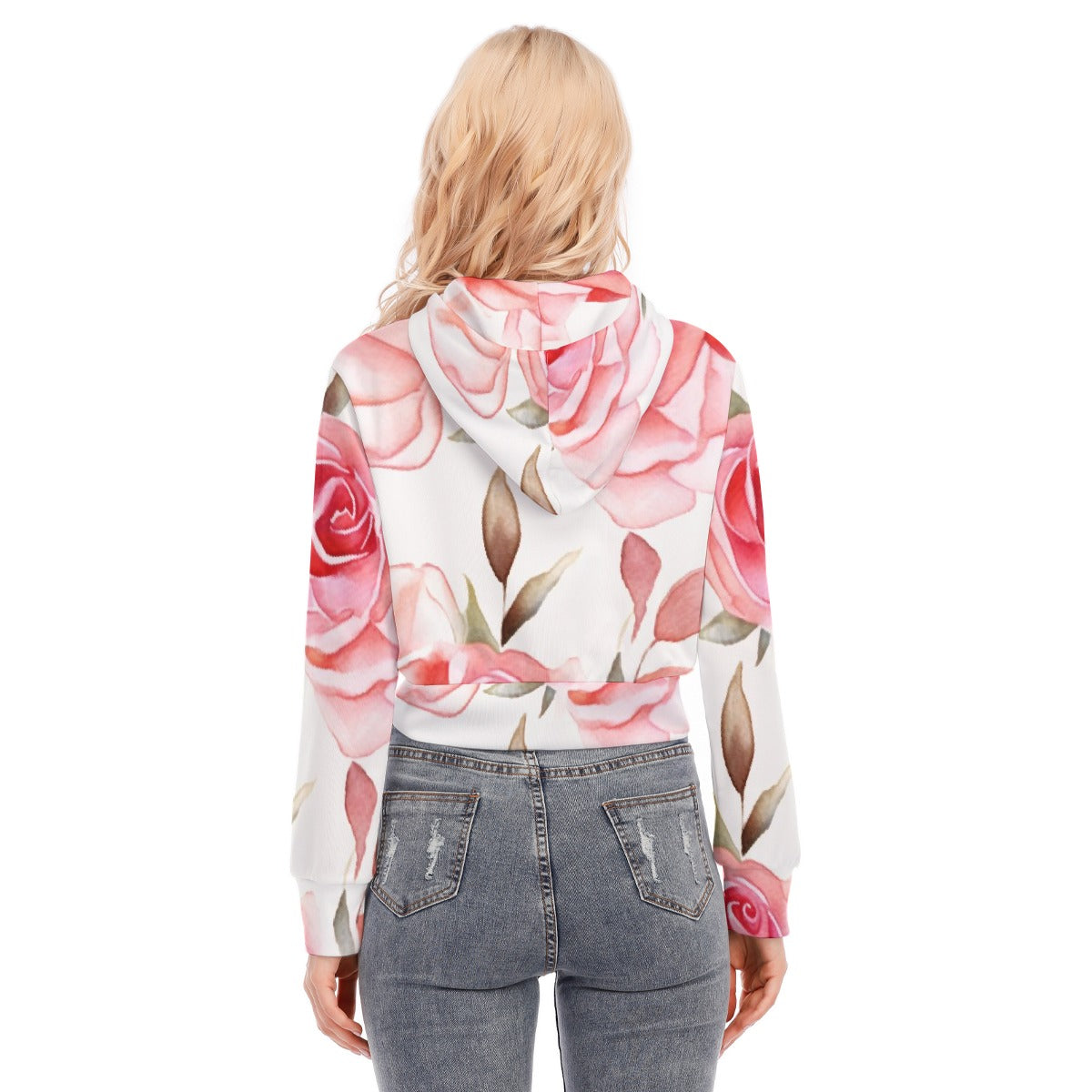 All-Over Print Women's Crop Top Hoodie With Zipper Closure