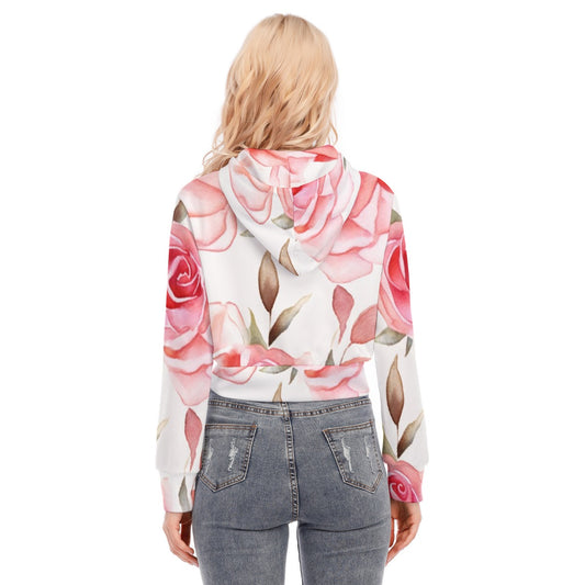 All-Over Print Women's Crop Top Hoodie With Zipper Closure