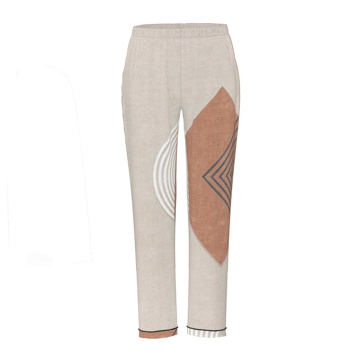 All-Over Print Women's Long Sleeve Pajama Set With Black Contrast Piping