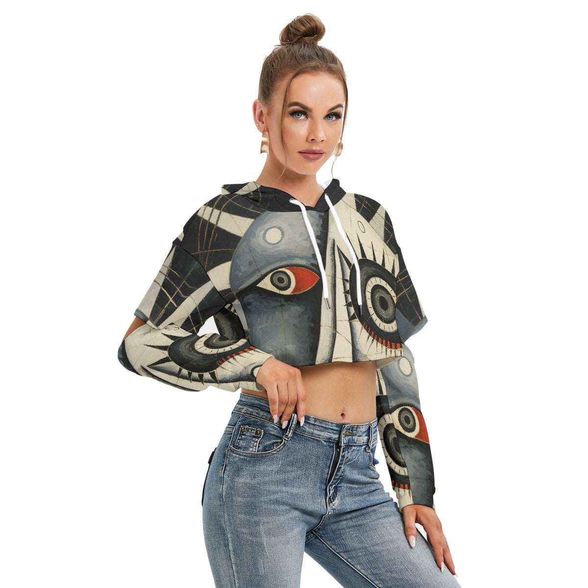 All-Over Print Women's Heavy Fleece Hoodie With Hollow Out Sleeve