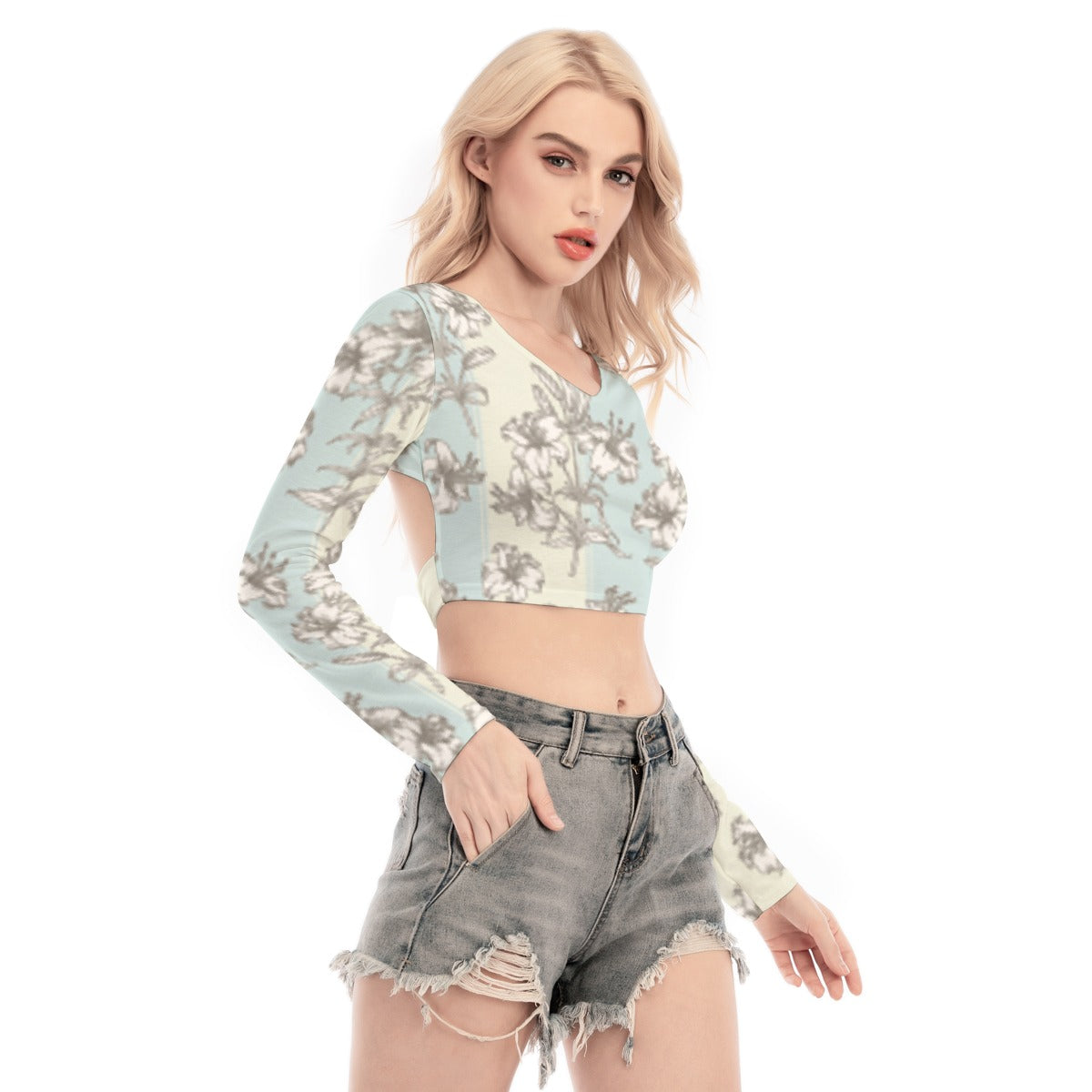 All-Over Print Women's Back Hollow T-shirt With Strap