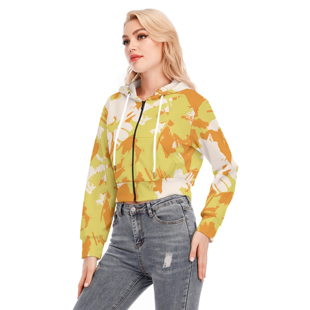All-Over Print Women's Crop Top Hoodie With Zipper Closure