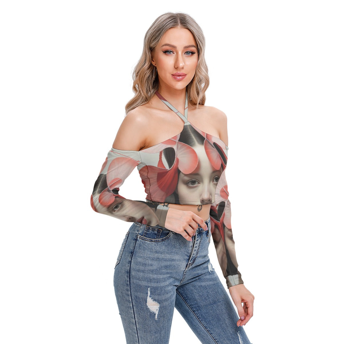 All-Over Print Women's Halter Lace-up Top