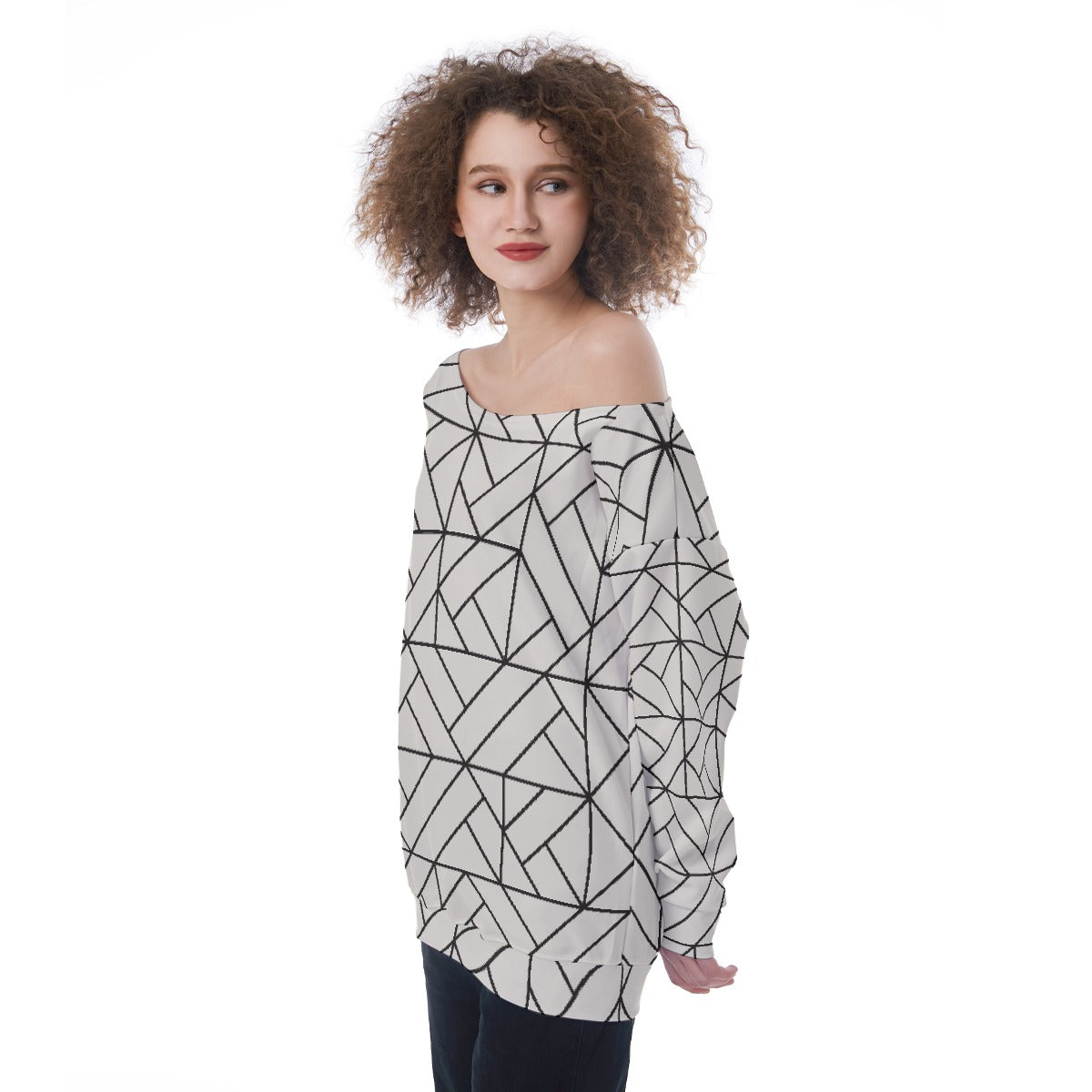 All-Over Print Oversized Women's Off-Shoulder Sweatshirt